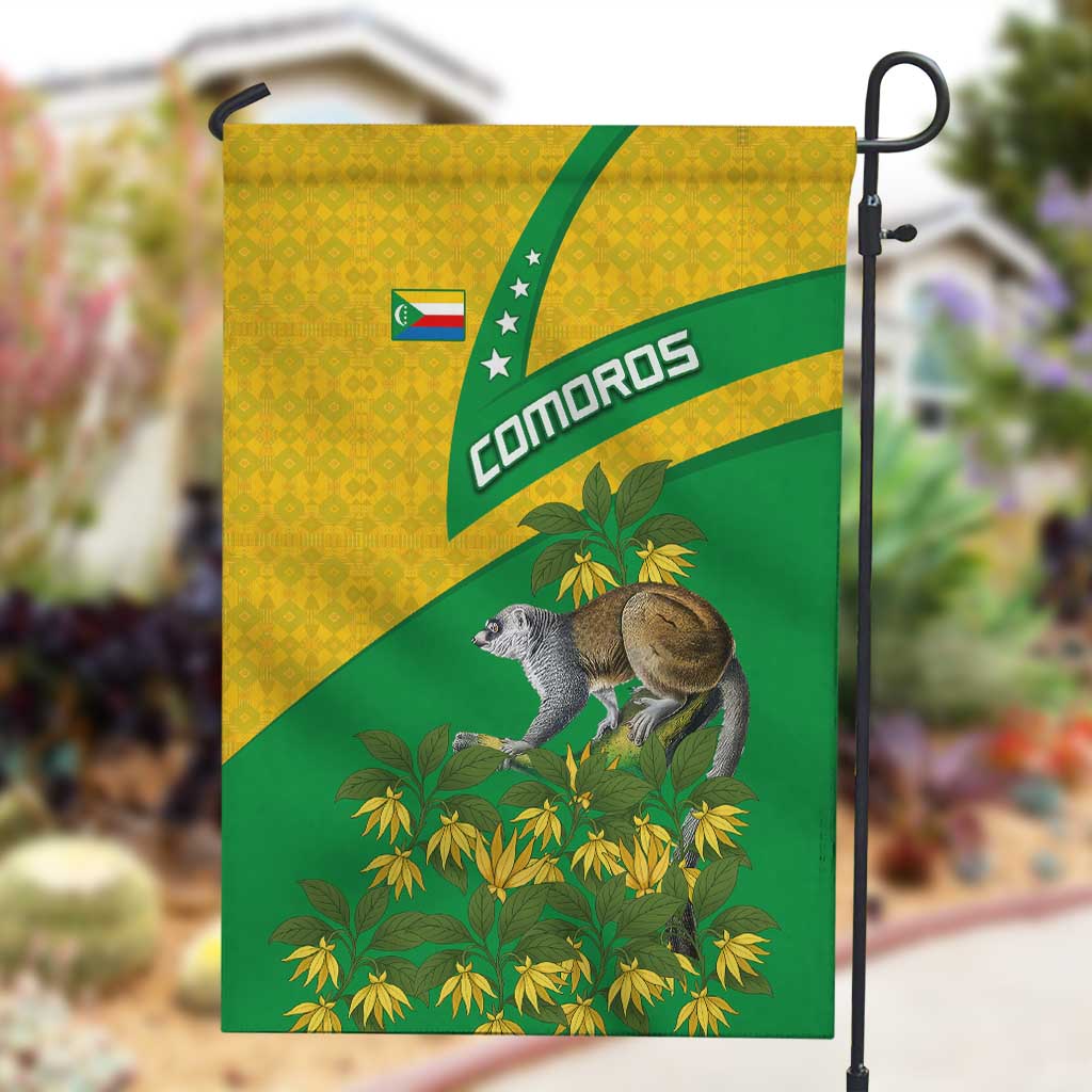Comoros Garden Flag - National Flag Lemur Design and Ylang Ylang Flower Pattern TS04