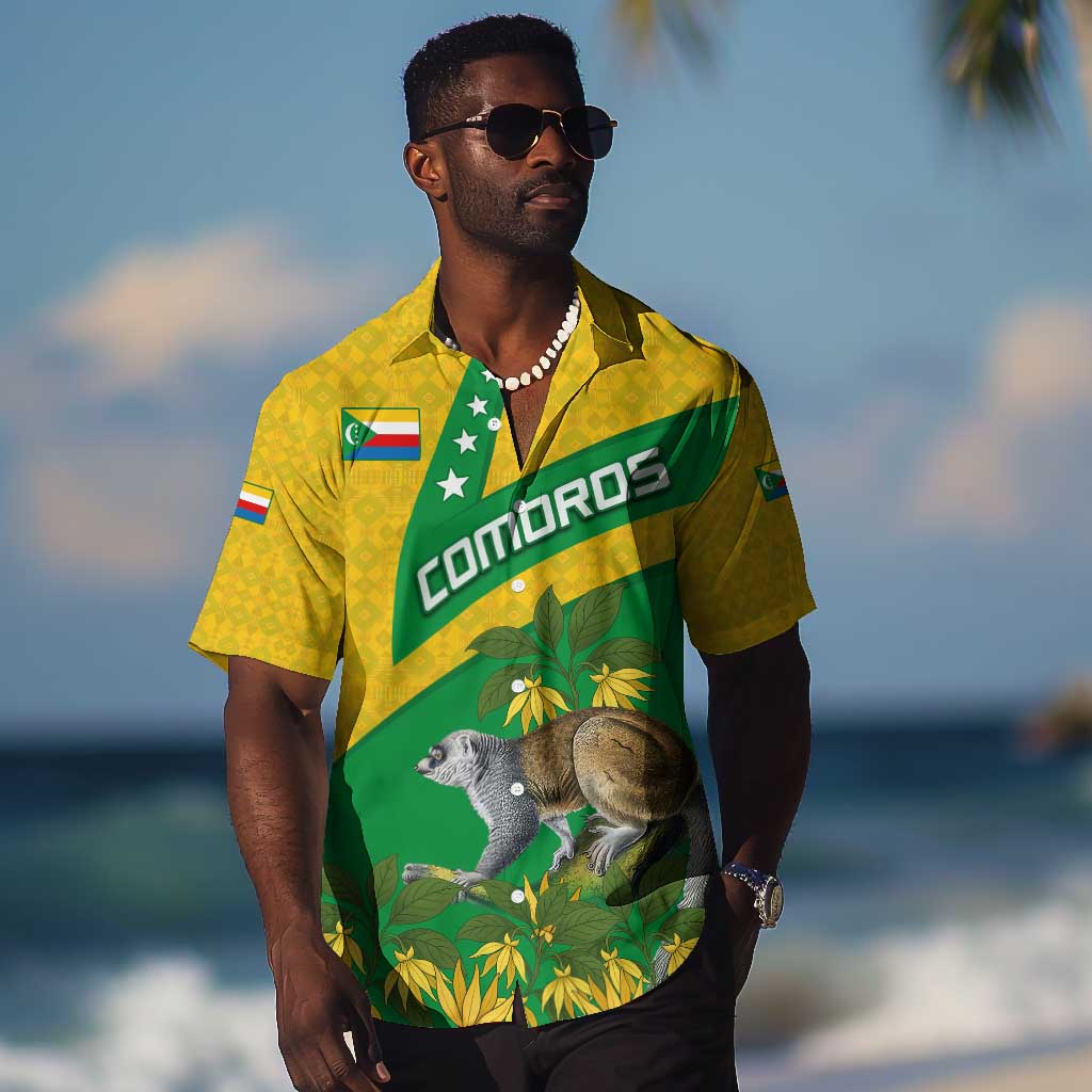 Comoros Hawaiian Shirt - National Flag Lemur Design and Ylang Ylang Flower Pattern TS04