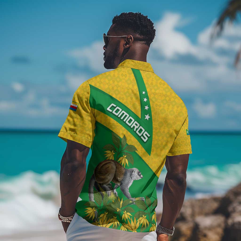 Comoros Hawaiian Shirt - National Flag Lemur Design and Ylang Ylang Flower Pattern TS04