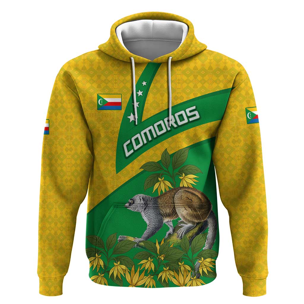 Comoros Hoodie with National Flag Lemur Design and Ylang Ylang Flower Pattern TS04