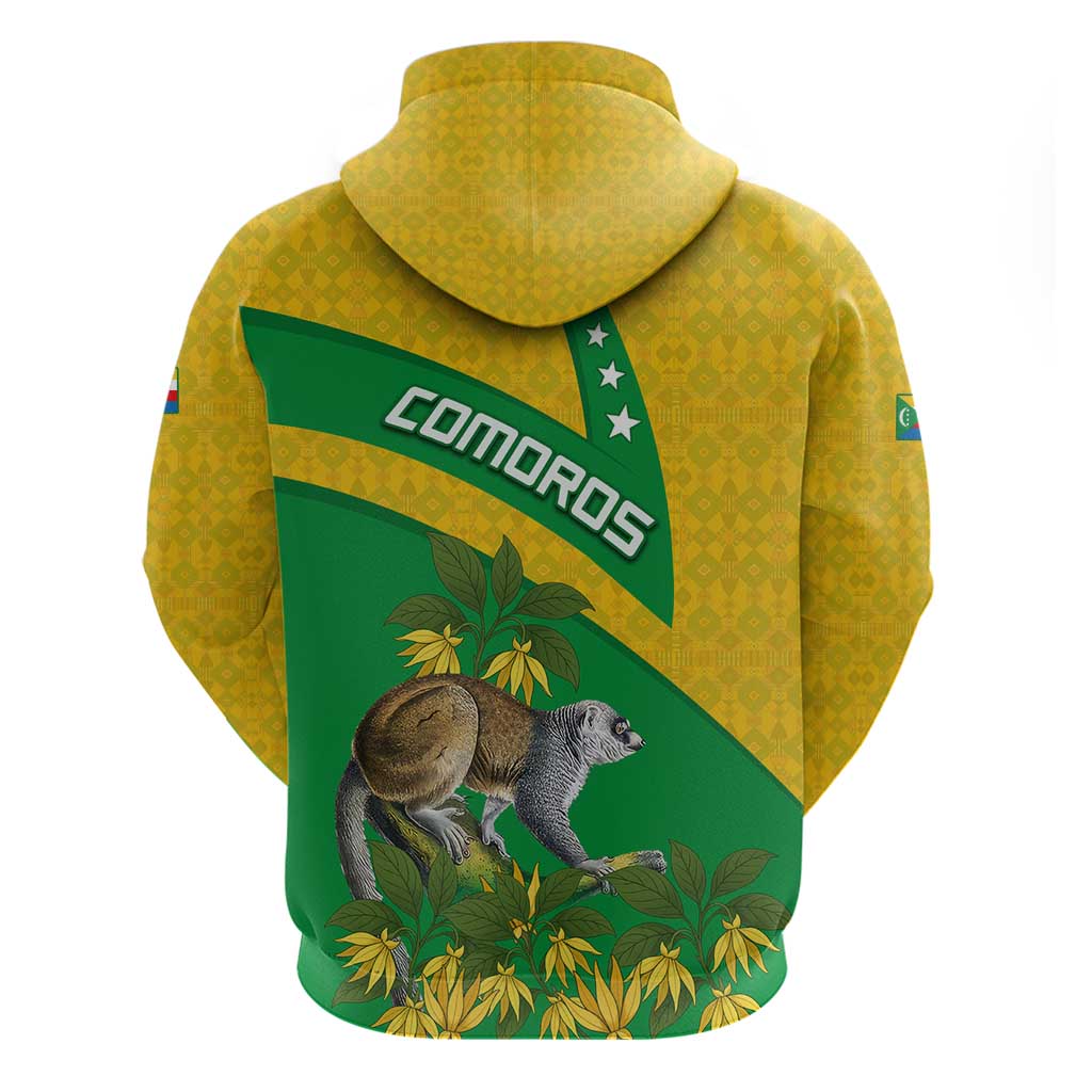 Comoros Hoodie with National Flag Lemur Design and Ylang Ylang Flower Pattern TS04