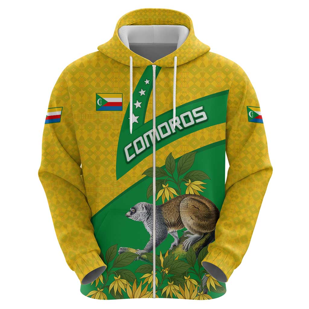 Comoros Hoodie with National Flag Lemur Design and Ylang Ylang Flower Pattern TS04