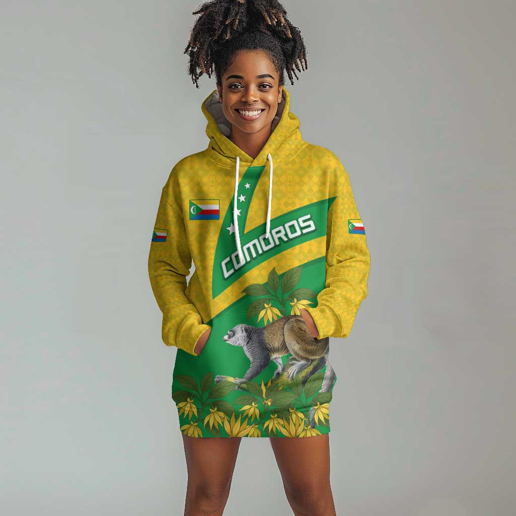 Comoros Hoodie Dress - National Flag Lemur Design and Ylang Ylang Flower Pattern TS04