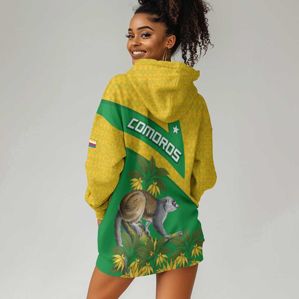 Comoros Hoodie Dress - National Flag Lemur Design and Ylang Ylang Flower Pattern TS04