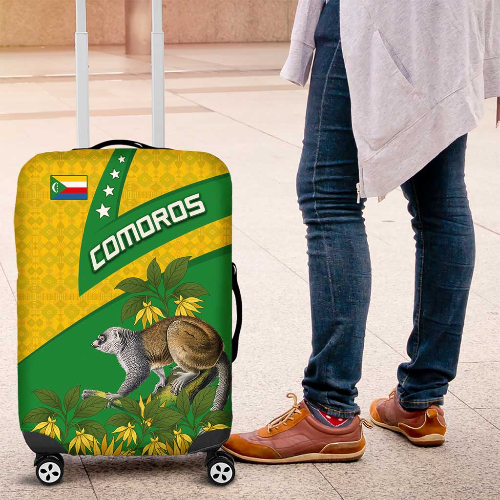 Comoros Luggage Cover with National Flag Lemur Design and Ylang Ylang Flower Pattern TS04