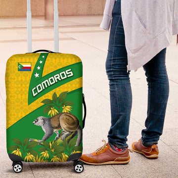 Comoros Luggage Cover with National Flag Lemur Design and Ylang Ylang Flower Pattern TS04