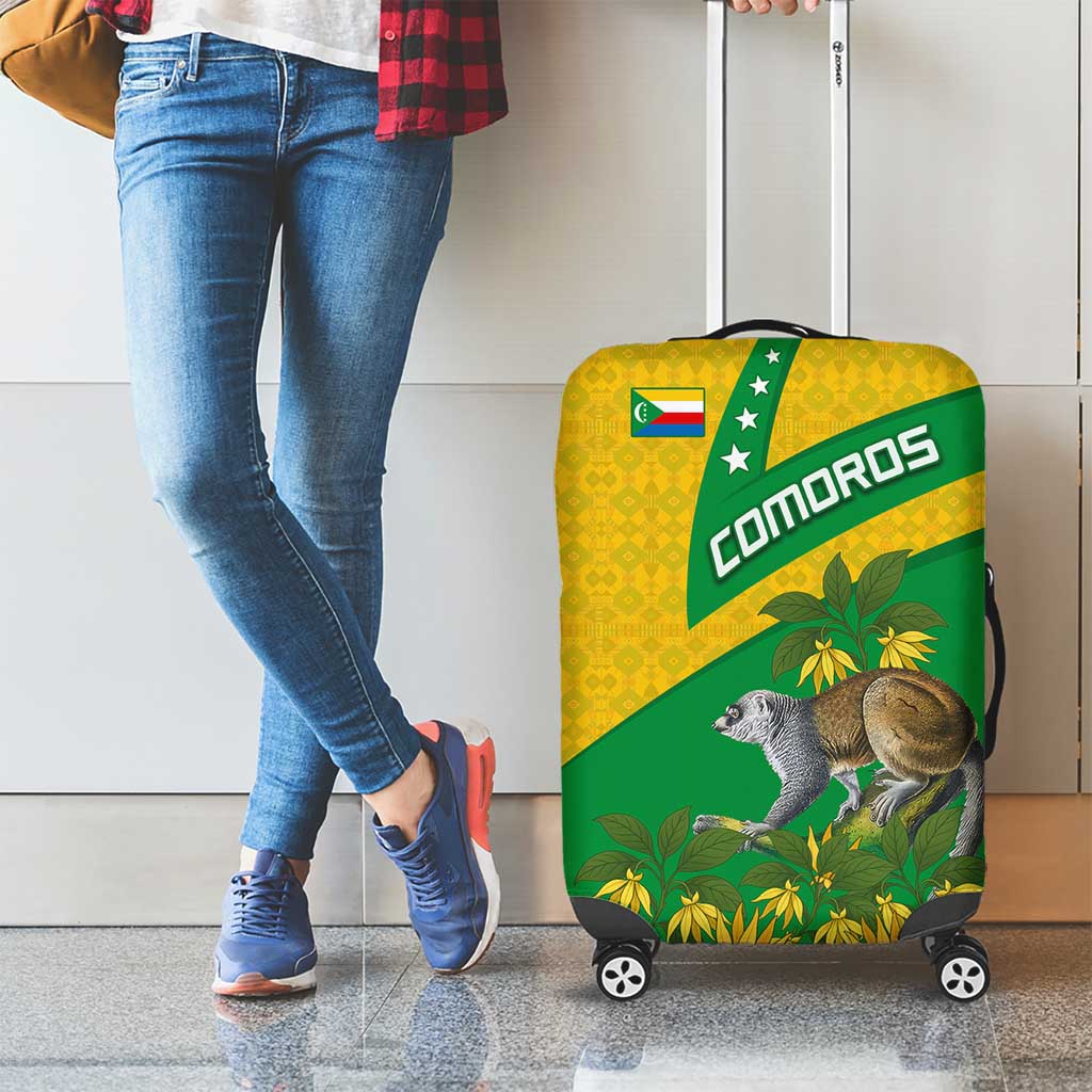 Comoros Luggage Cover with National Flag Lemur Design and Ylang Ylang Flower Pattern TS04