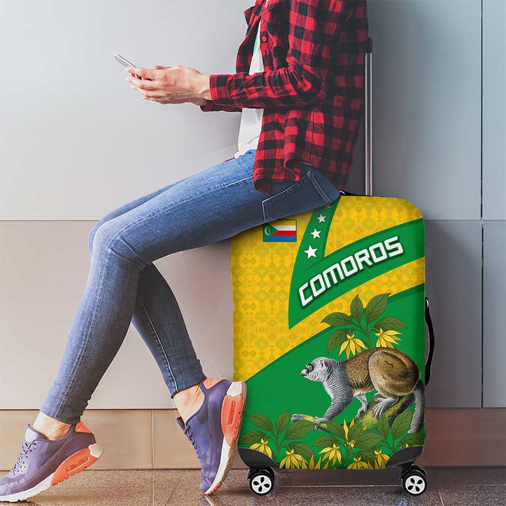 Comoros Luggage Cover with National Flag Lemur Design and Ylang Ylang Flower Pattern TS04