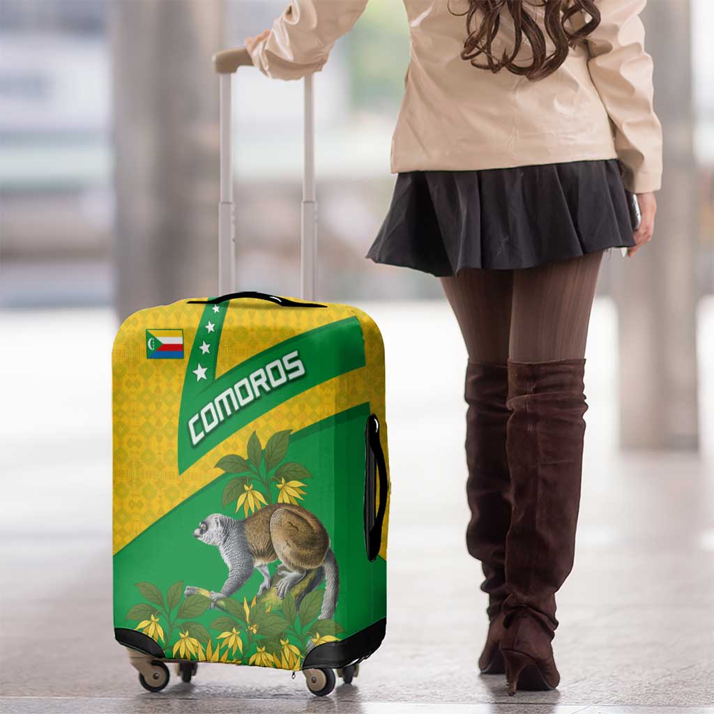 Comoros Luggage Cover with National Flag Lemur Design and Ylang Ylang Flower Pattern TS04
