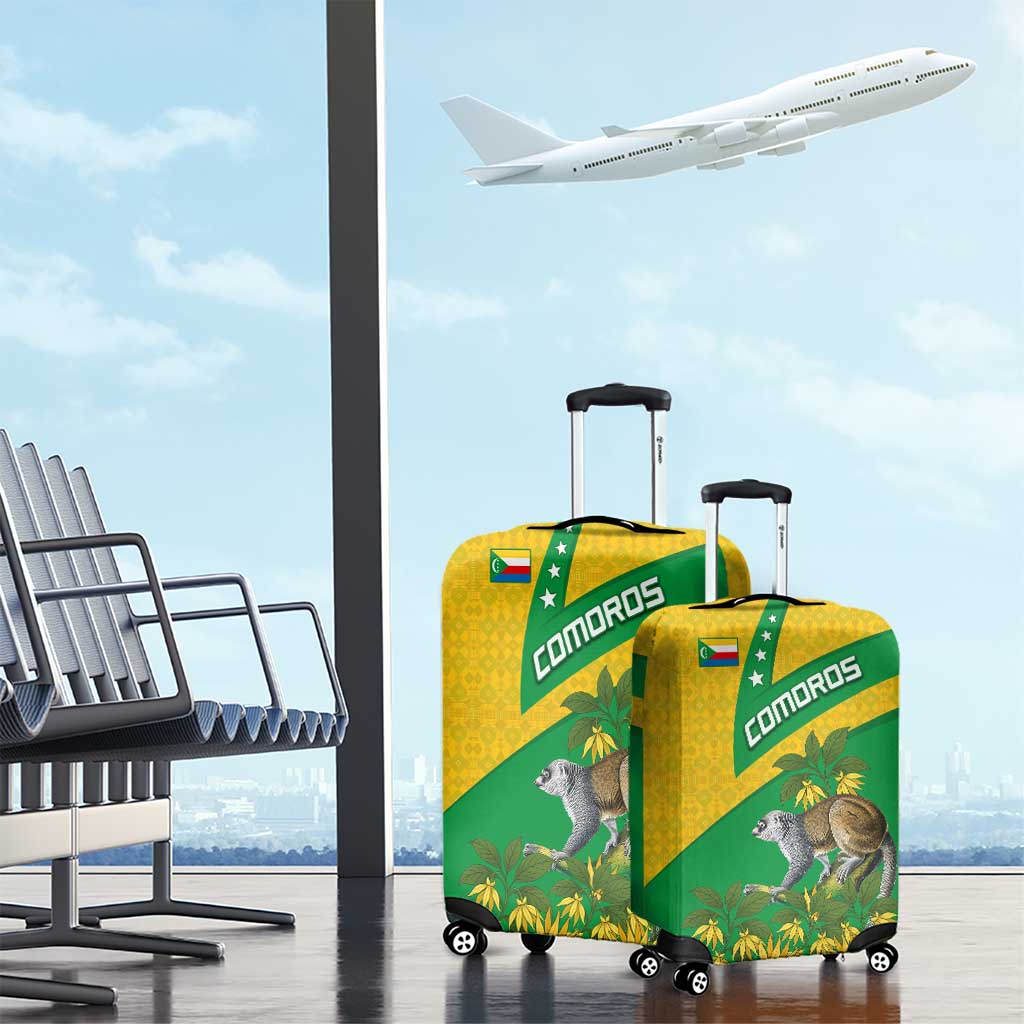 Comoros Luggage Cover with National Flag Lemur Design and Ylang Ylang Flower Pattern TS04