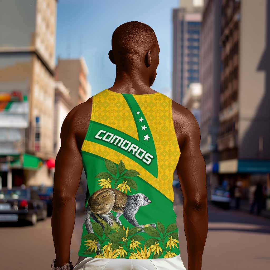 Comoros Men Tank Top - National Flag Lemur Design and Ylang Ylang Flower Pattern TS04