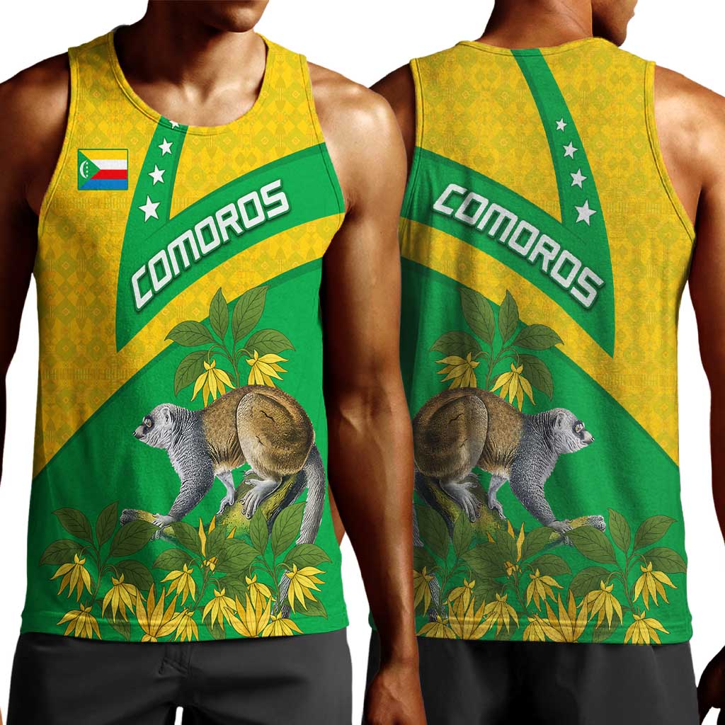 Comoros Men Tank Top - National Flag Lemur Design and Ylang Ylang Flower Pattern TS04