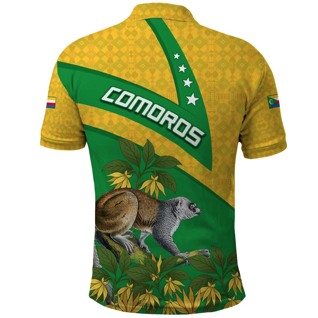 Comoros Polo Shirt with National Flag Lemur Design and Ylang Ylang Flower Pattern TS04