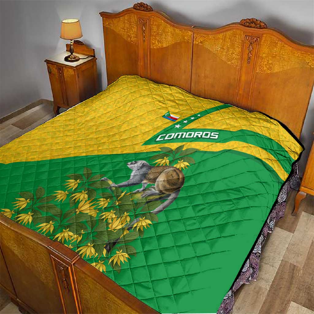 Comoros Quilt - National Flag Lemur Design and Ylang Ylang Flower Pattern TS04