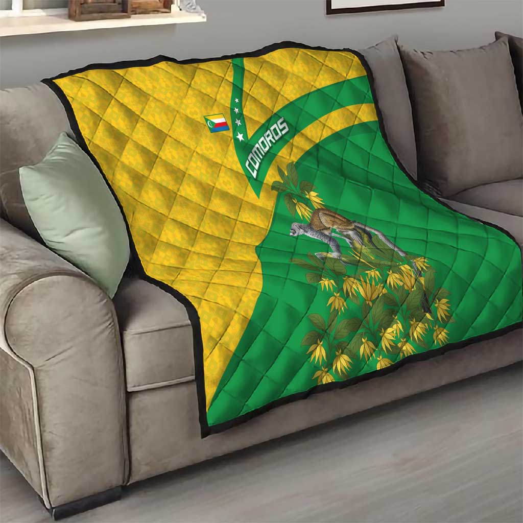 Comoros Quilt - National Flag Lemur Design and Ylang Ylang Flower Pattern TS04