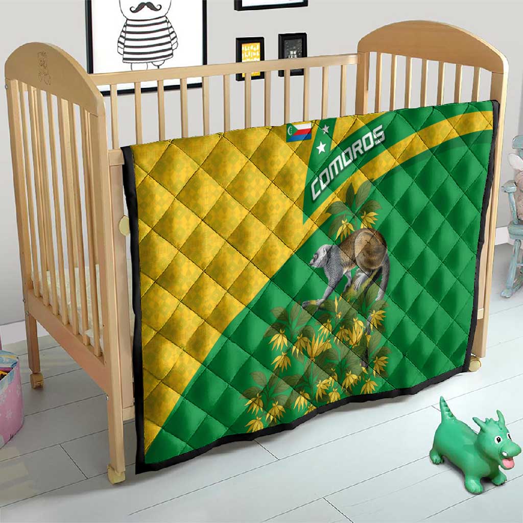Comoros Quilt - National Flag Lemur Design and Ylang Ylang Flower Pattern TS04