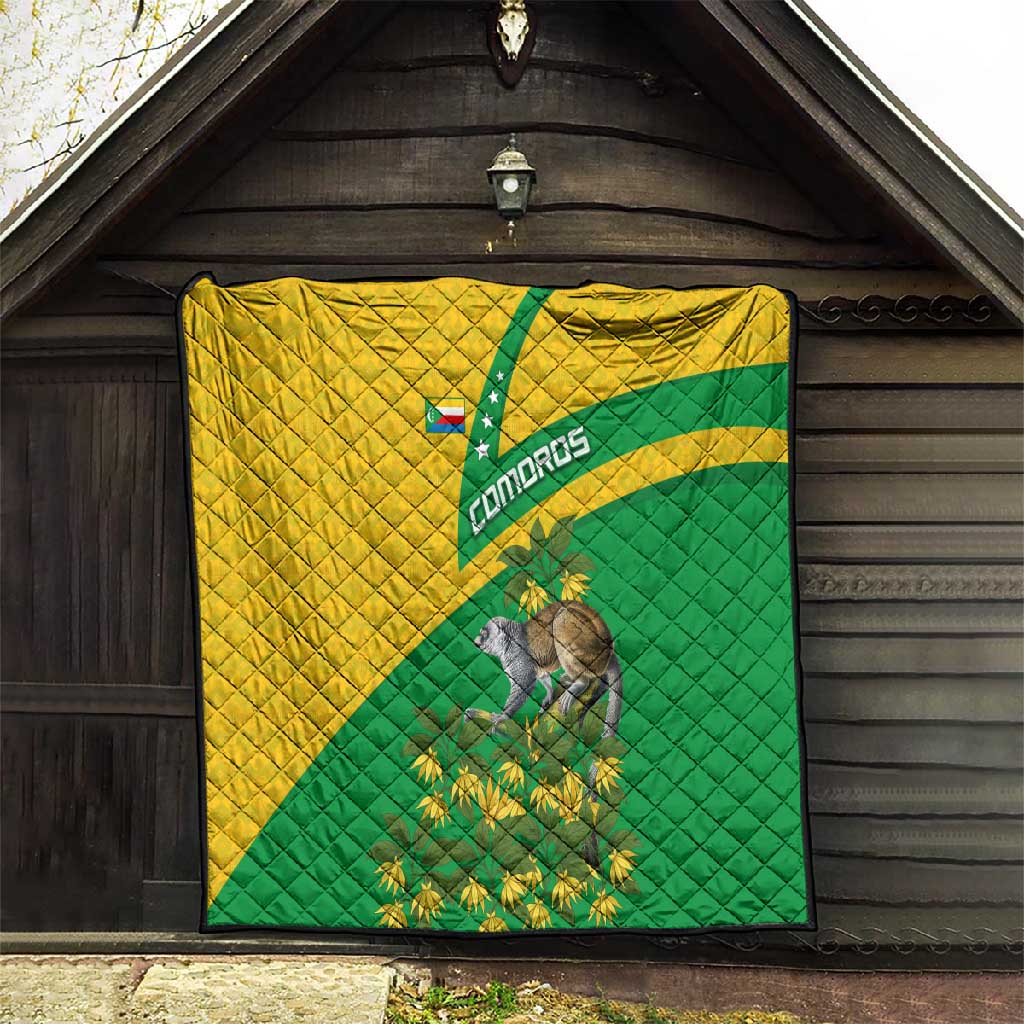 Comoros Quilt - National Flag Lemur Design and Ylang Ylang Flower Pattern TS04
