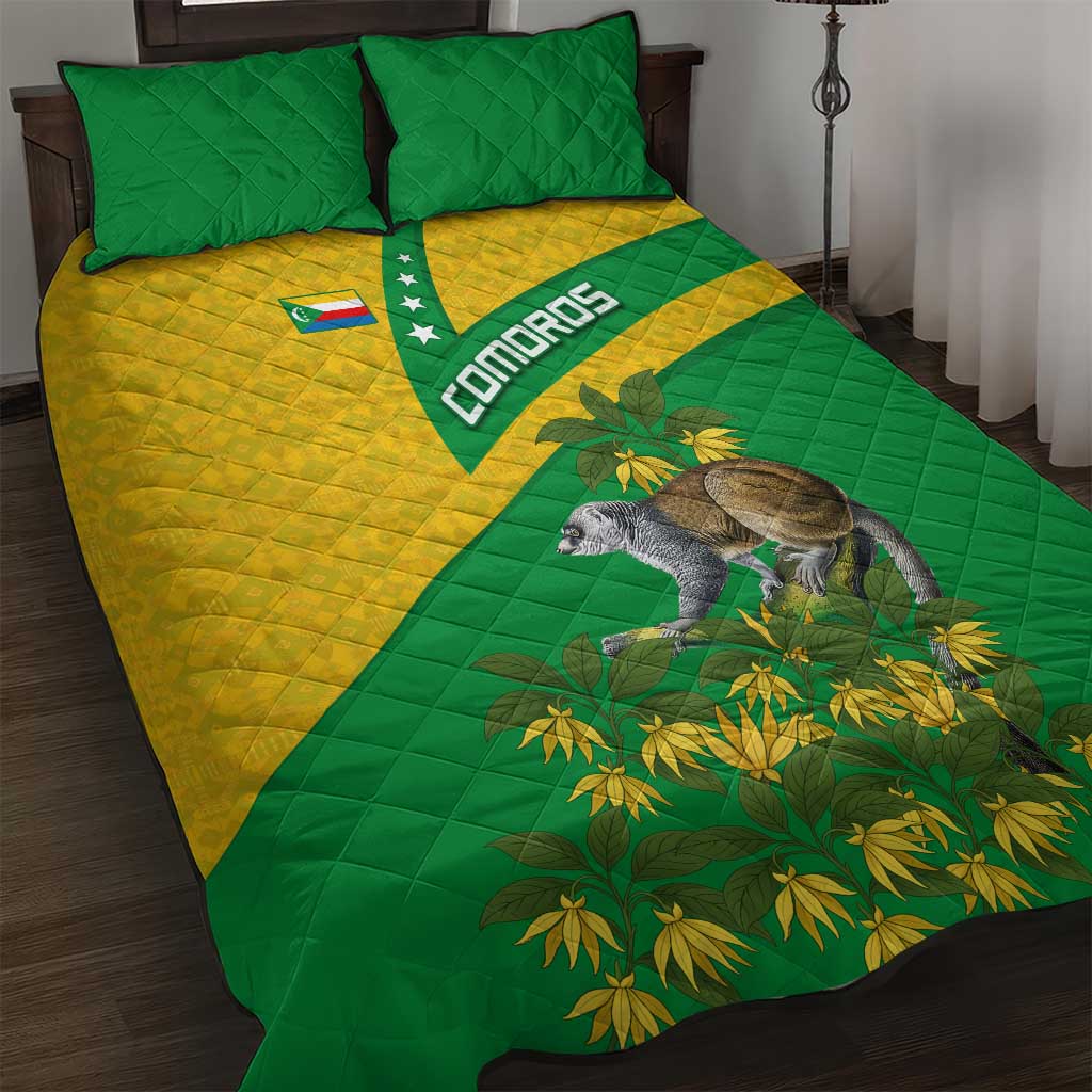 Comoros Quilt Bed Set - National Flag Lemur Design and Ylang Ylang Flower Pattern TS04