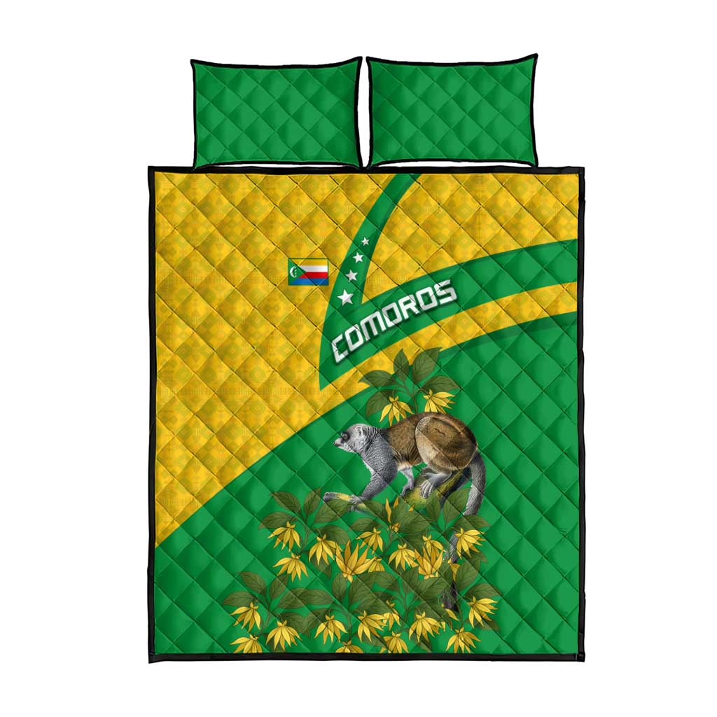 Comoros Quilt Bed Set - National Flag Lemur Design and Ylang Ylang Flower Pattern TS04