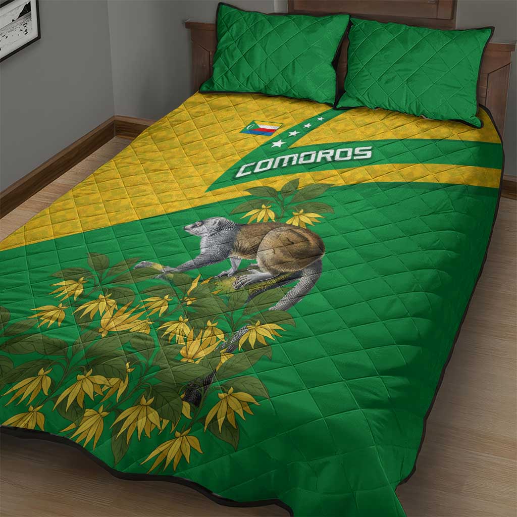 Comoros Quilt Bed Set - National Flag Lemur Design and Ylang Ylang Flower Pattern TS04