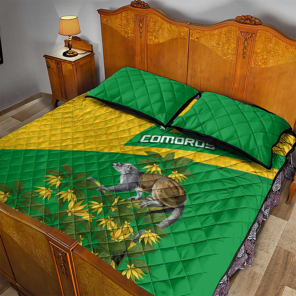 Comoros Quilt Bed Set - National Flag Lemur Design and Ylang Ylang Flower Pattern TS04