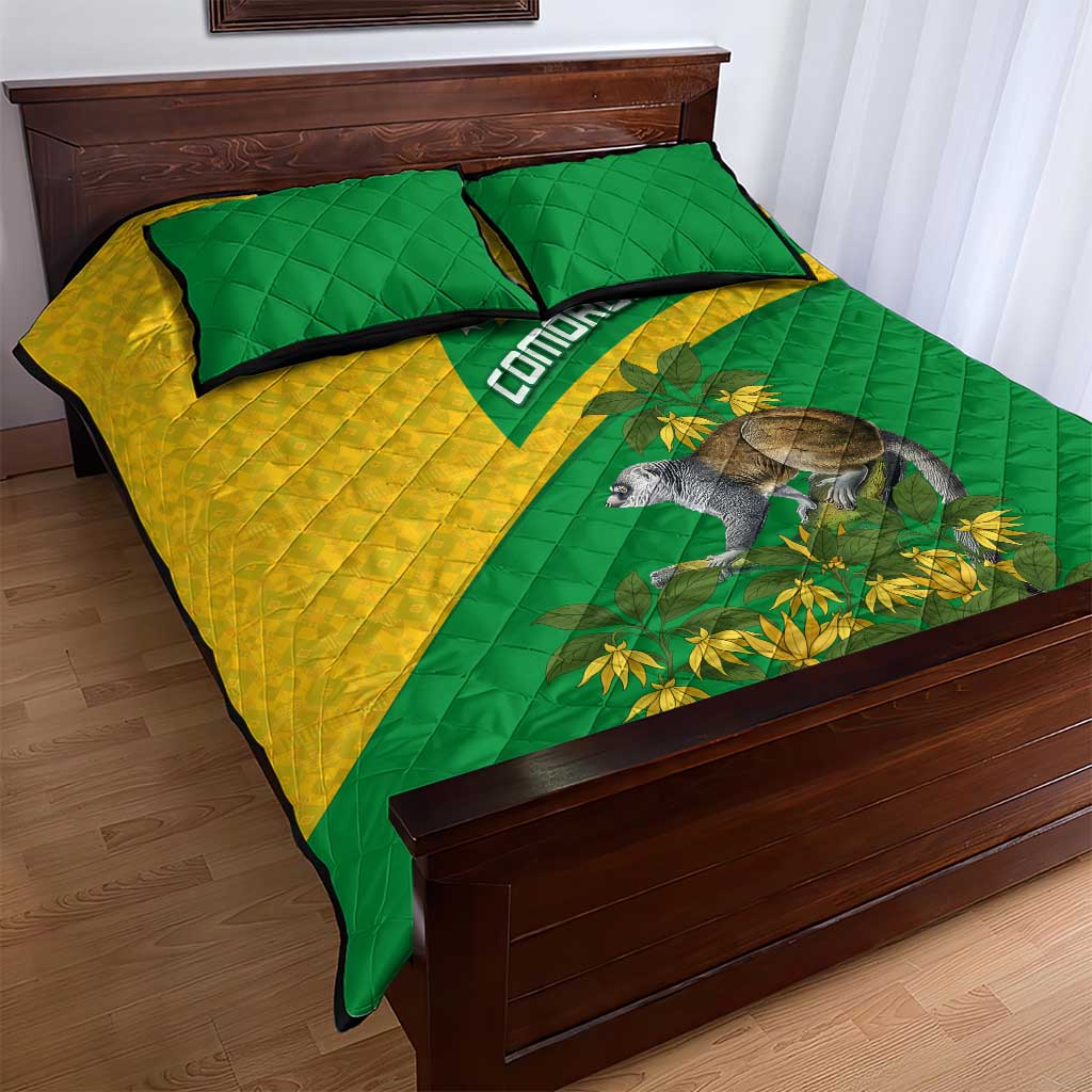Comoros Quilt Bed Set - National Flag Lemur Design and Ylang Ylang Flower Pattern TS04