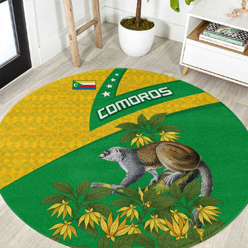 Comoros Round Carpet - National Flag Lemur Design and Ylang Ylang Flower Pattern TS04