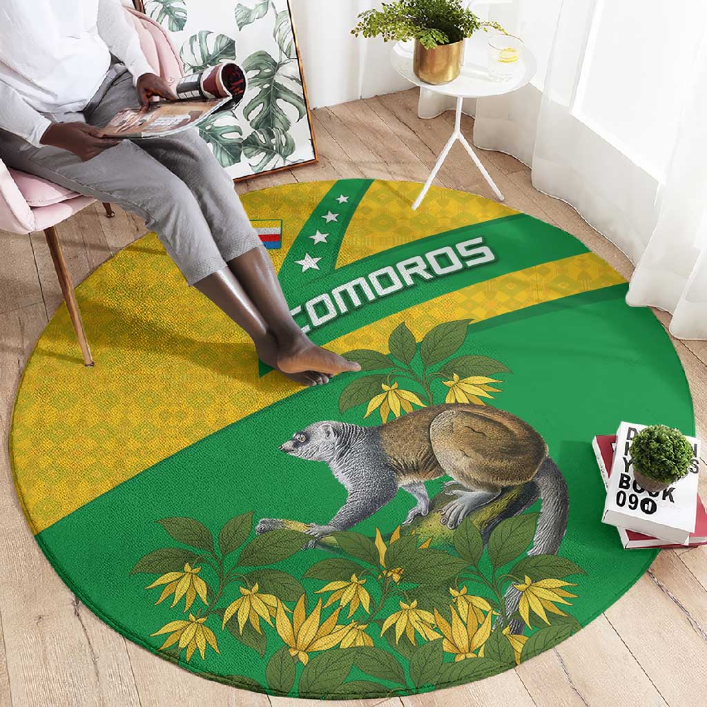 Comoros Round Carpet - National Flag Lemur Design and Ylang Ylang Flower Pattern TS04