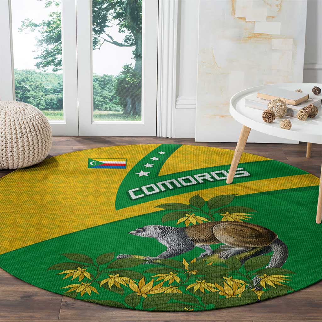Comoros Round Carpet - National Flag Lemur Design and Ylang Ylang Flower Pattern TS04