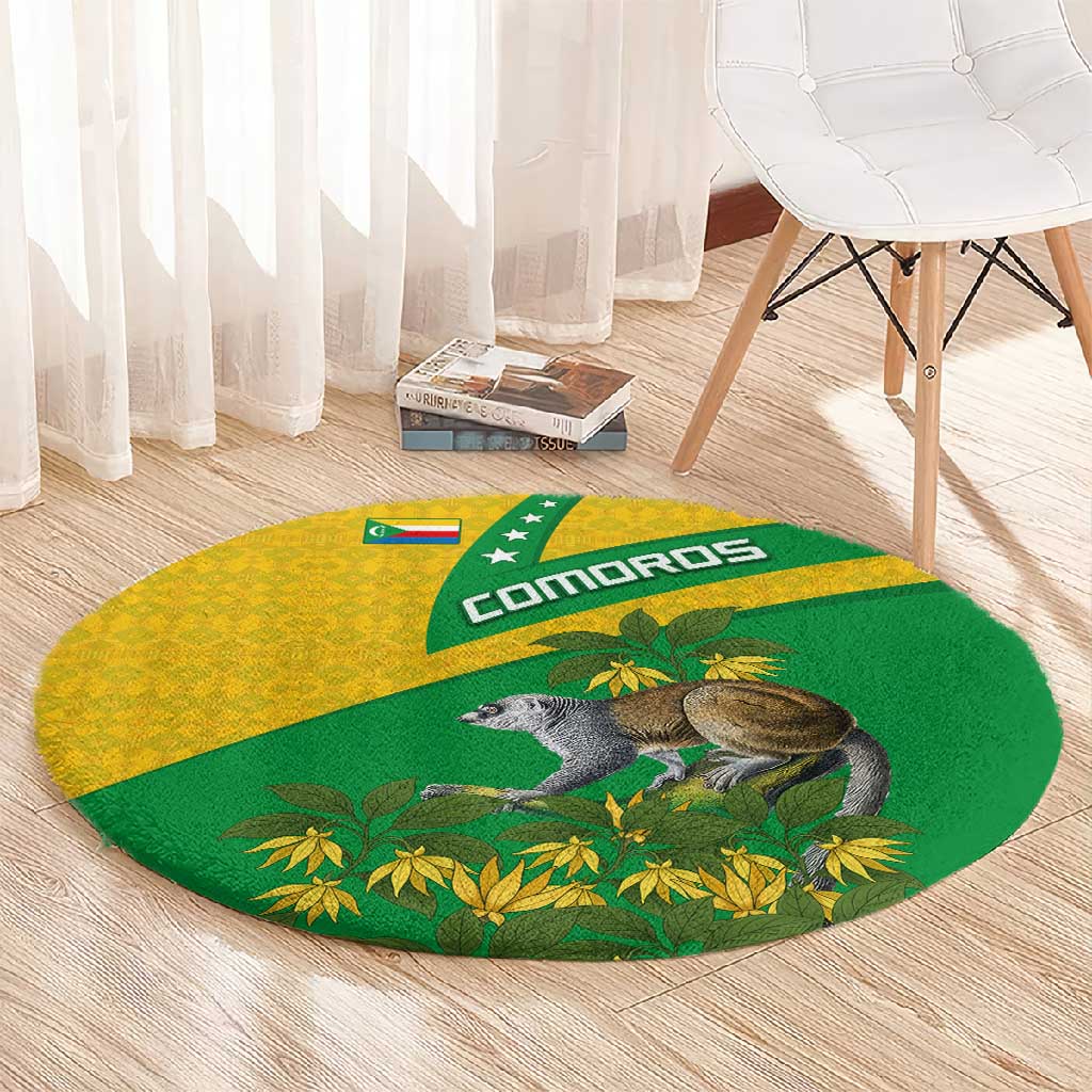 Comoros Round Carpet - National Flag Lemur Design and Ylang Ylang Flower Pattern TS04