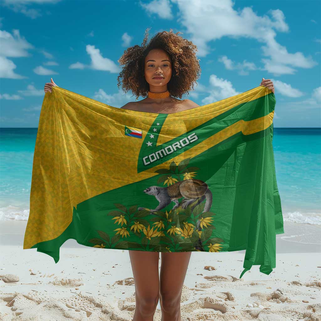 Comoros Sarong - National Flag Lemur Design and Ylang Ylang Flower Pattern TS04
