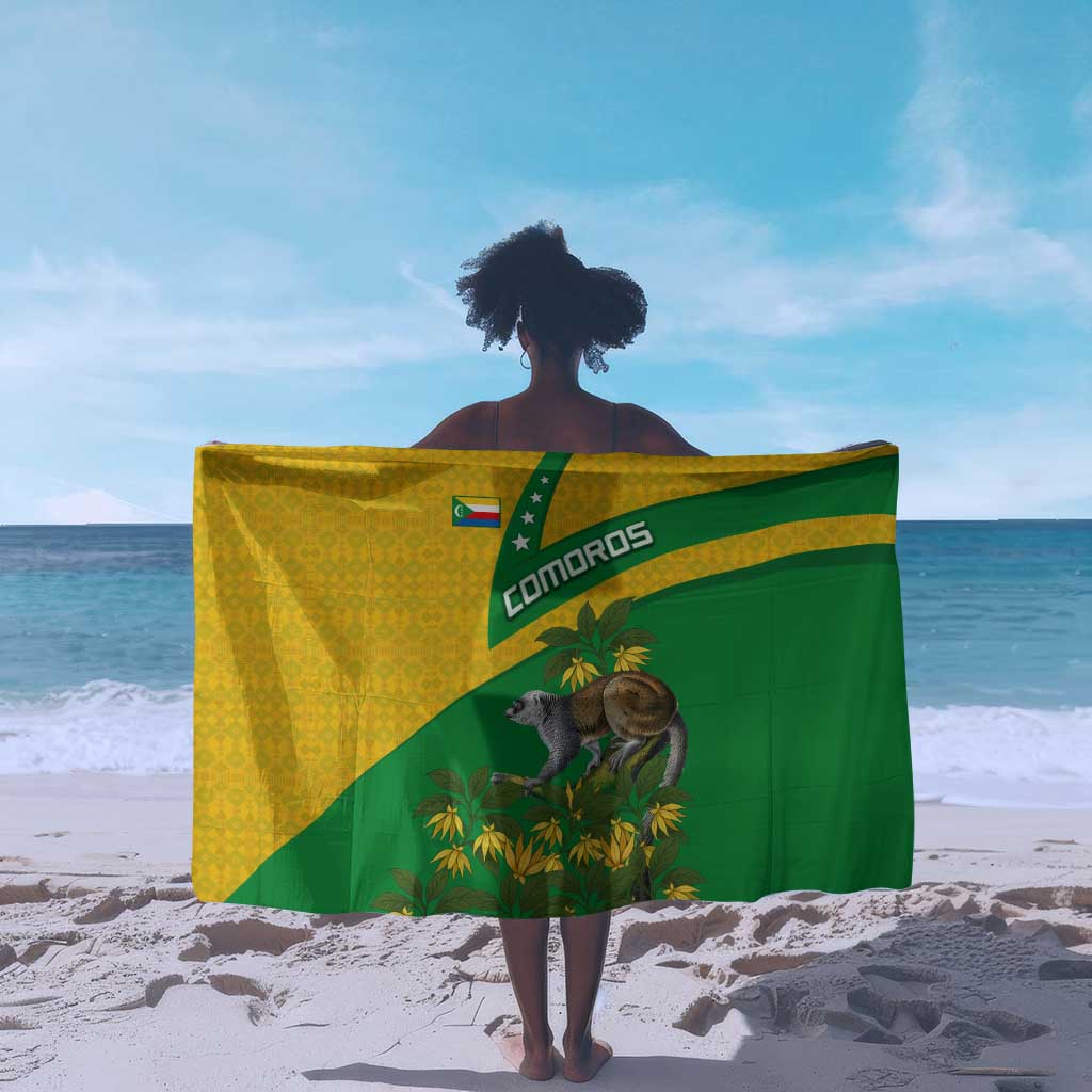 Comoros Sarong - National Flag Lemur Design and Ylang Ylang Flower Pattern TS04