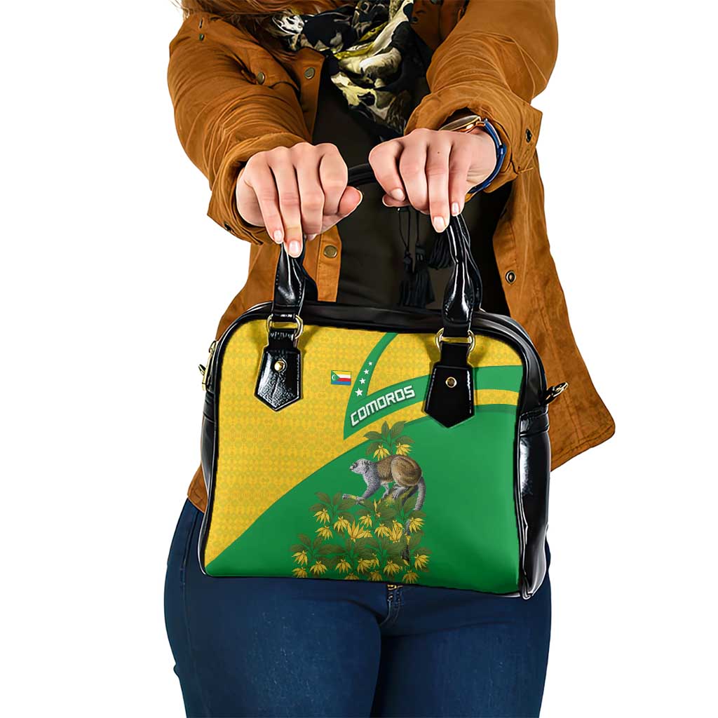 Comoros Shoulder Handbag with National Flag Lemur Design and Ylang Ylang Flower Pattern TS04