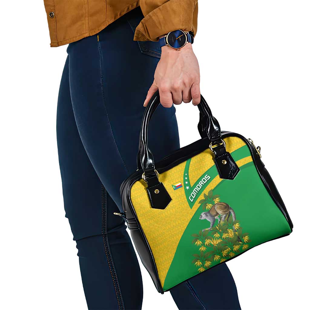 Comoros Shoulder Handbag with National Flag Lemur Design and Ylang Ylang Flower Pattern TS04