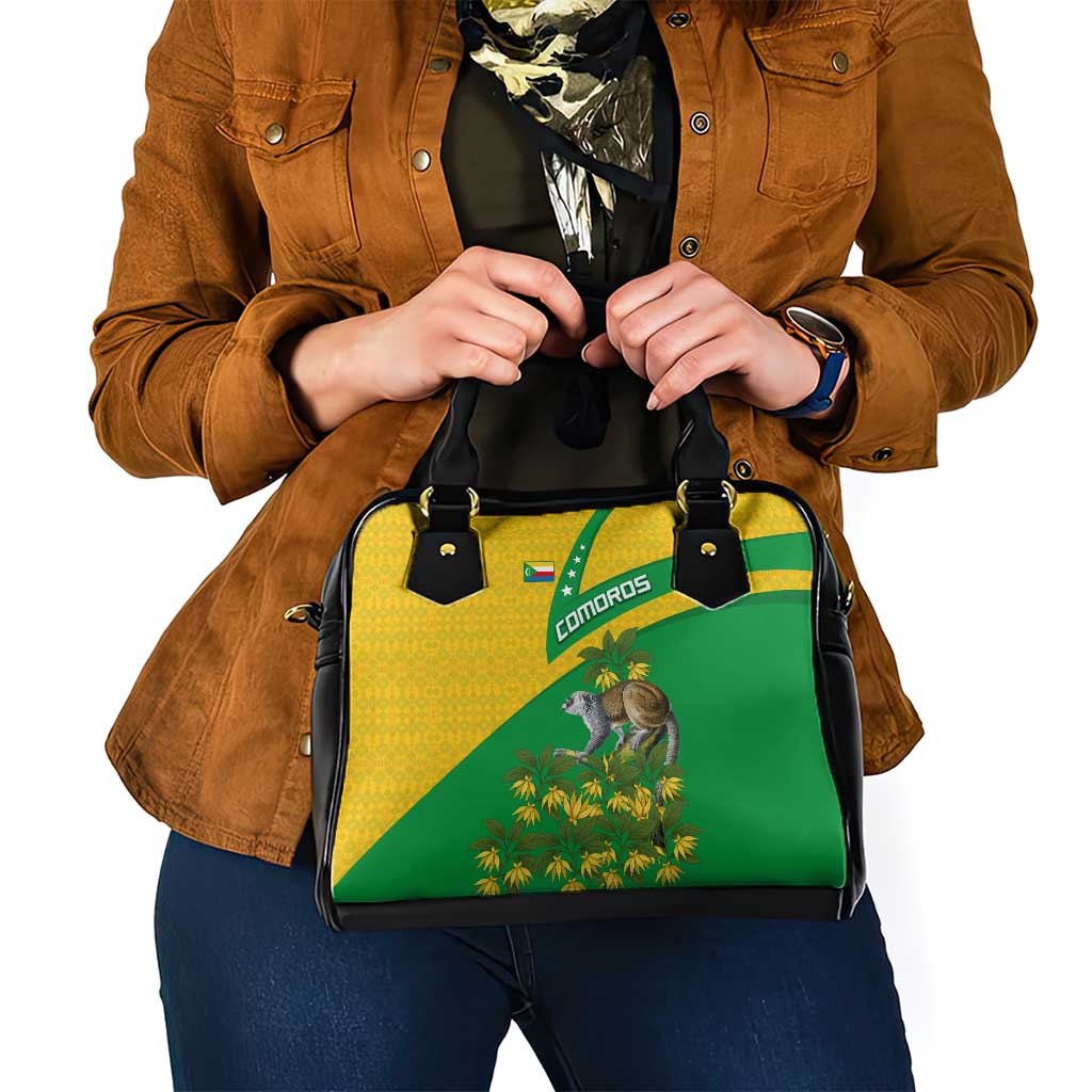 Comoros Shoulder Handbag with National Flag Lemur Design and Ylang Ylang Flower Pattern TS04