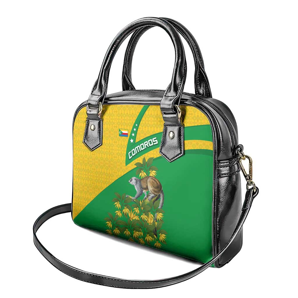 Comoros Shoulder Handbag with National Flag Lemur Design and Ylang Ylang Flower Pattern TS04