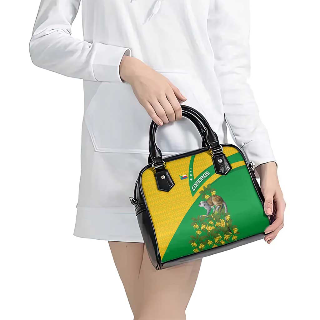 Comoros Shoulder Handbag with National Flag Lemur Design and Ylang Ylang Flower Pattern TS04