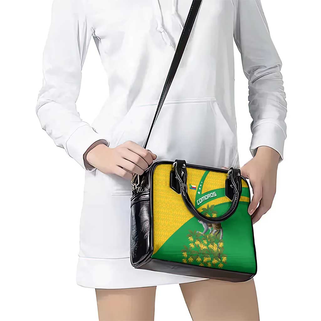 Comoros Shoulder Handbag with National Flag Lemur Design and Ylang Ylang Flower Pattern TS04
