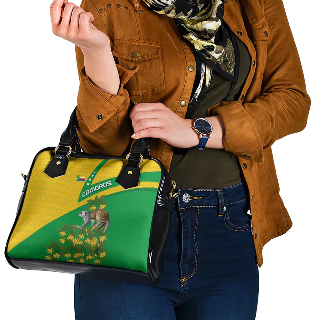 Comoros Shoulder Handbag with National Flag Lemur Design and Ylang Ylang Flower Pattern TS04