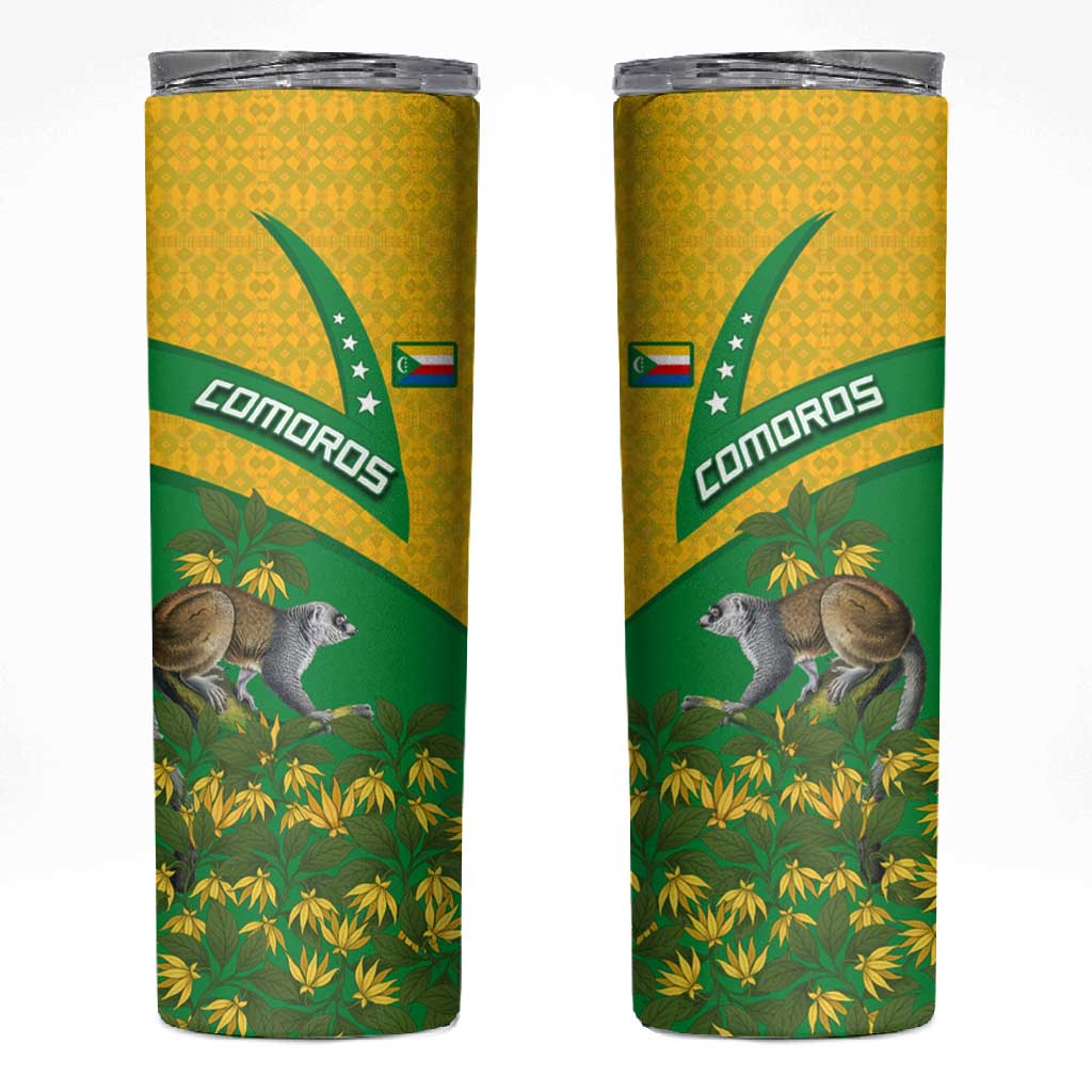 Comoros Skinny Tumbler - National Flag Lemur Design and Ylang Ylang Flower Pattern TS04