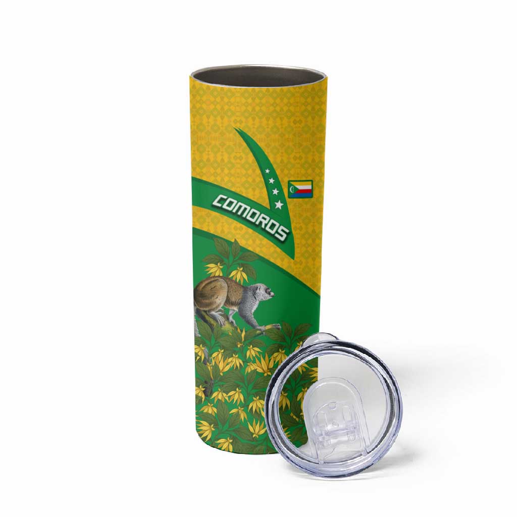 Comoros Skinny Tumbler - National Flag Lemur Design and Ylang Ylang Flower Pattern TS04