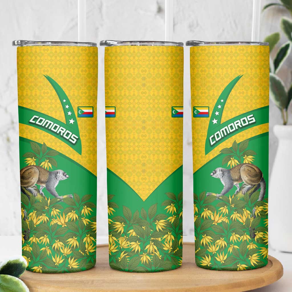 Comoros Skinny Tumbler - National Flag Lemur Design and Ylang Ylang Flower Pattern TS04