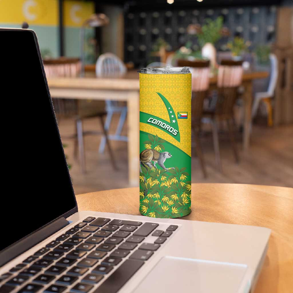 Comoros Skinny Tumbler - National Flag Lemur Design and Ylang Ylang Flower Pattern TS04
