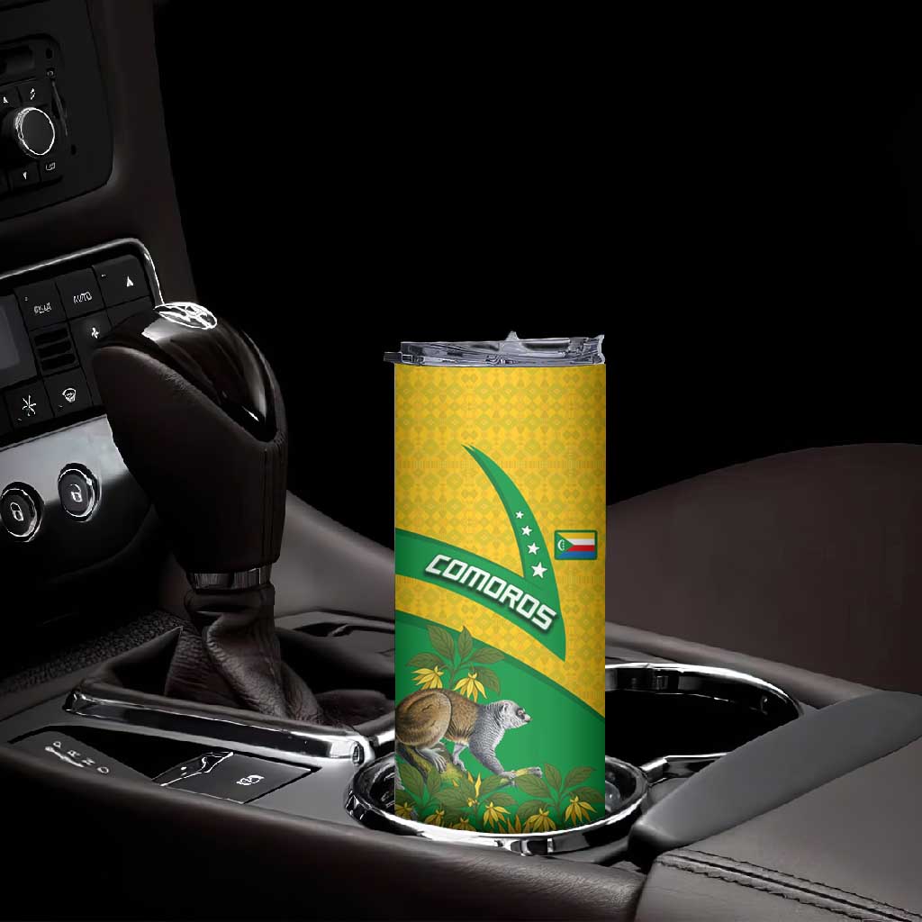 Comoros Skinny Tumbler - National Flag Lemur Design and Ylang Ylang Flower Pattern TS04