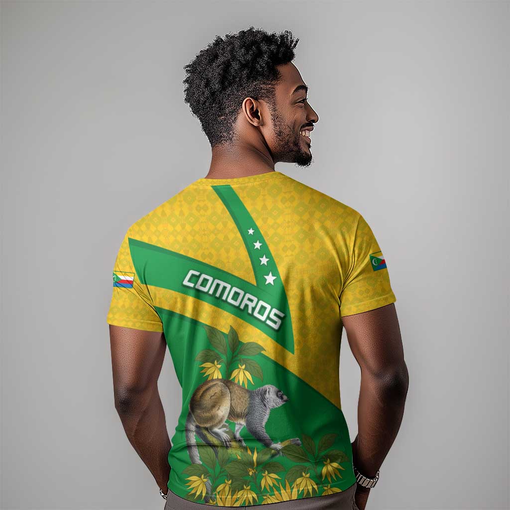 Comoros T shirt - National Flag Lemur Design and Ylang Ylang Flower Pattern TS04
