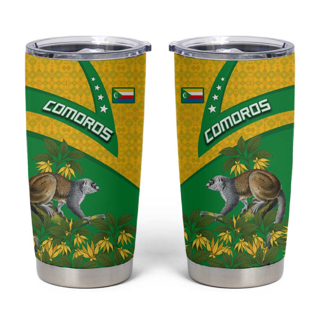 Comoros Tumbler Cup - National Flag Lemur Design and Ylang Ylang Flower Pattern TS04