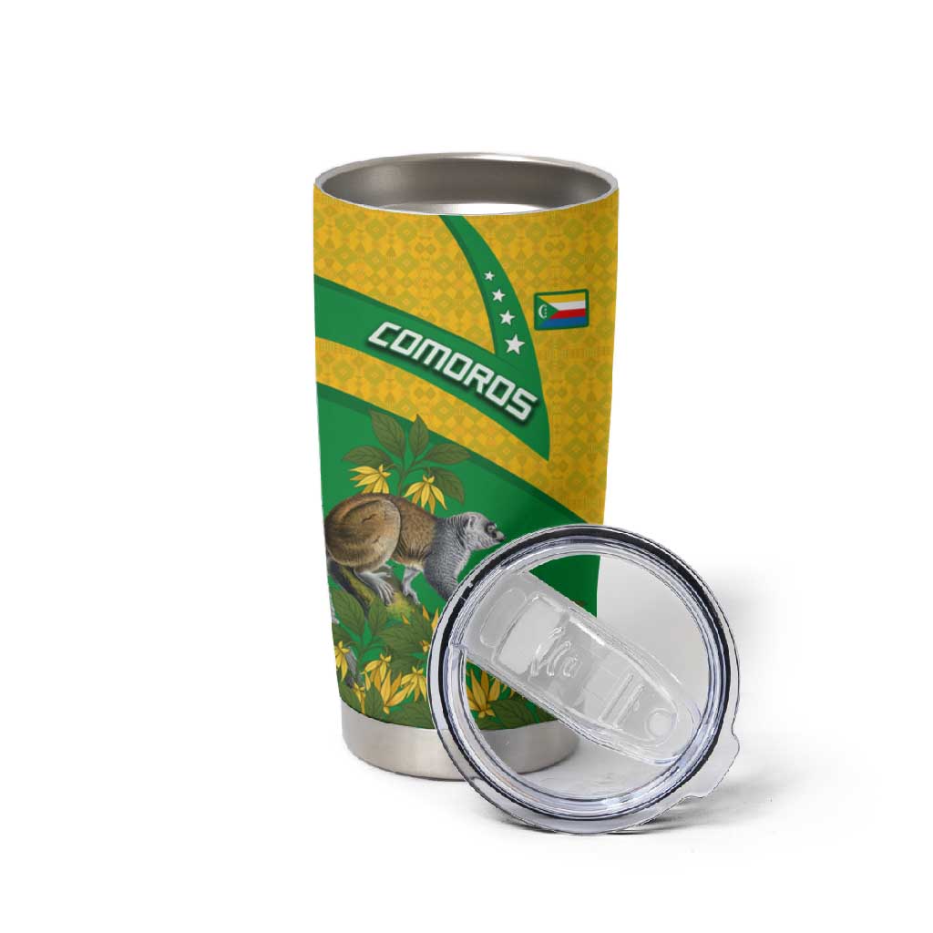 Comoros Tumbler Cup - National Flag Lemur Design and Ylang Ylang Flower Pattern TS04