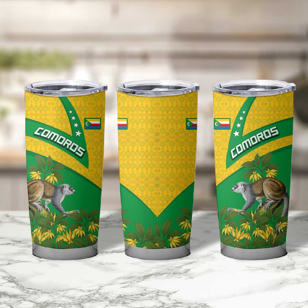 Comoros Tumbler Cup - National Flag Lemur Design and Ylang Ylang Flower Pattern TS04