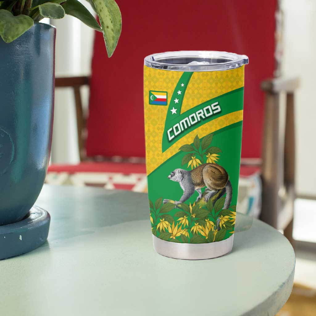 Comoros Tumbler Cup - National Flag Lemur Design and Ylang Ylang Flower Pattern TS04