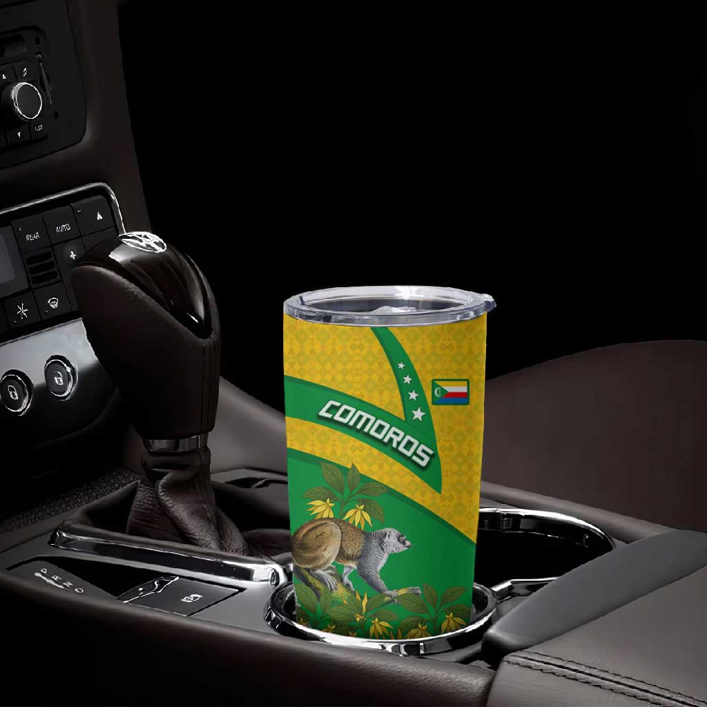 Comoros Tumbler Cup - National Flag Lemur Design and Ylang Ylang Flower Pattern TS04